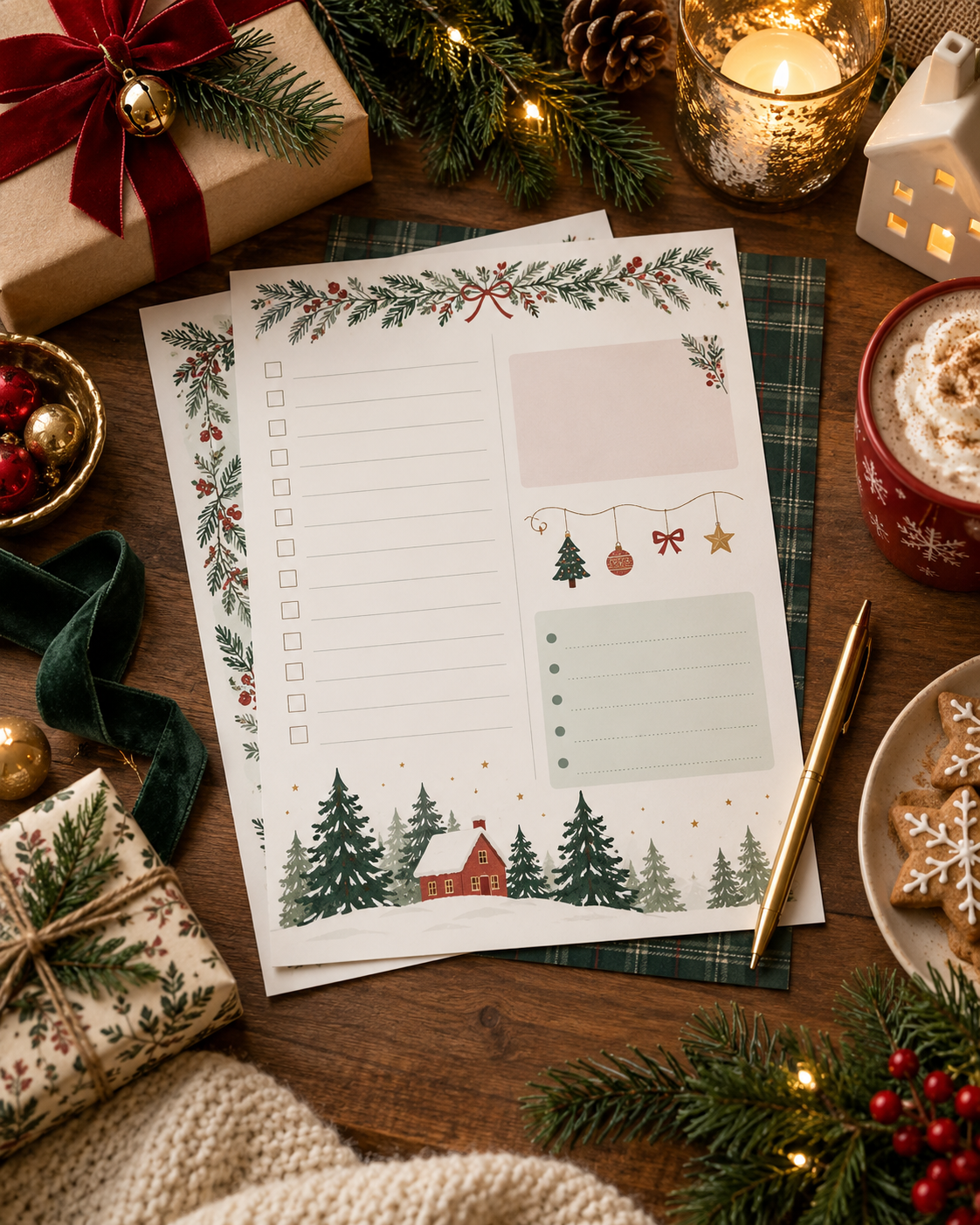Christmas planner printable with festive planning stationery