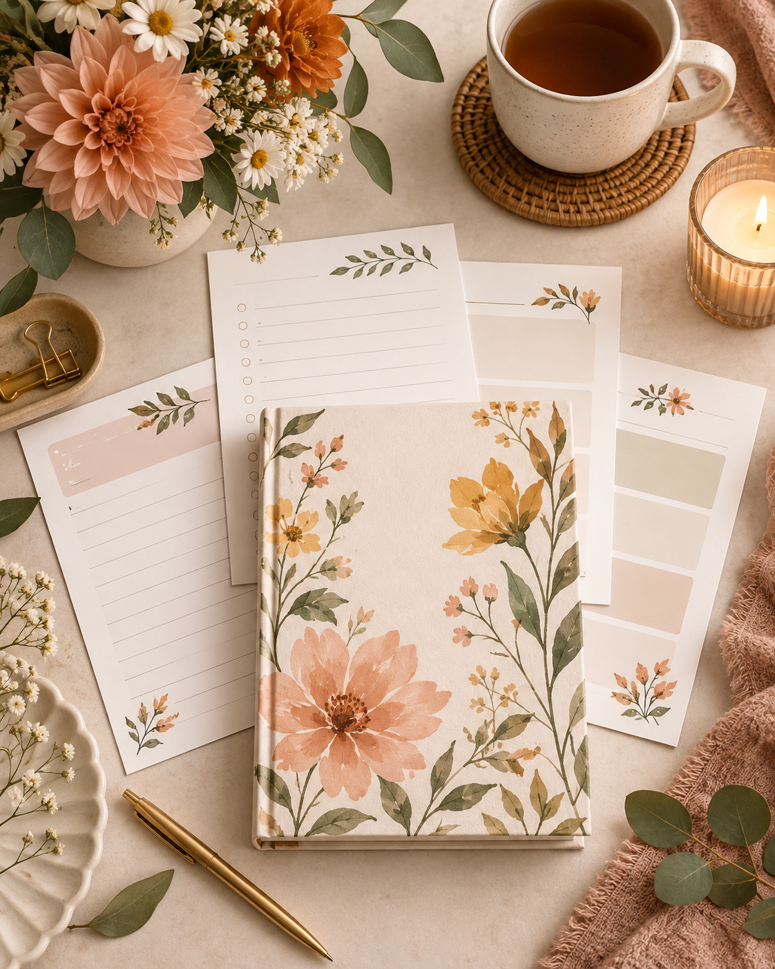 Gratitude journal printable with calm reflection stationery