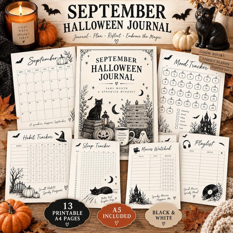 Halloween journal printable with spooky farmhouse planner pages