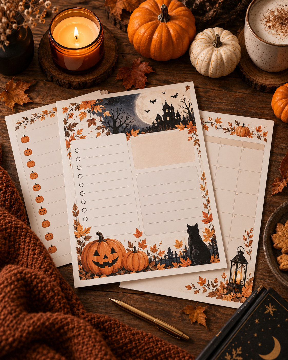 Halloween planner printable with seasonal stationery
