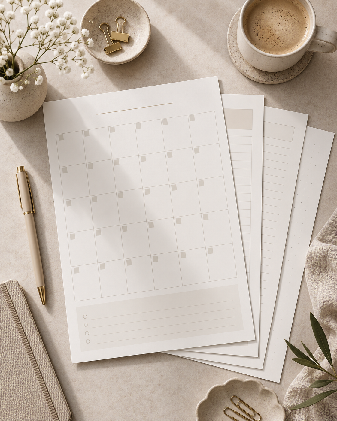 Monthly planner printable with clean organization stationery