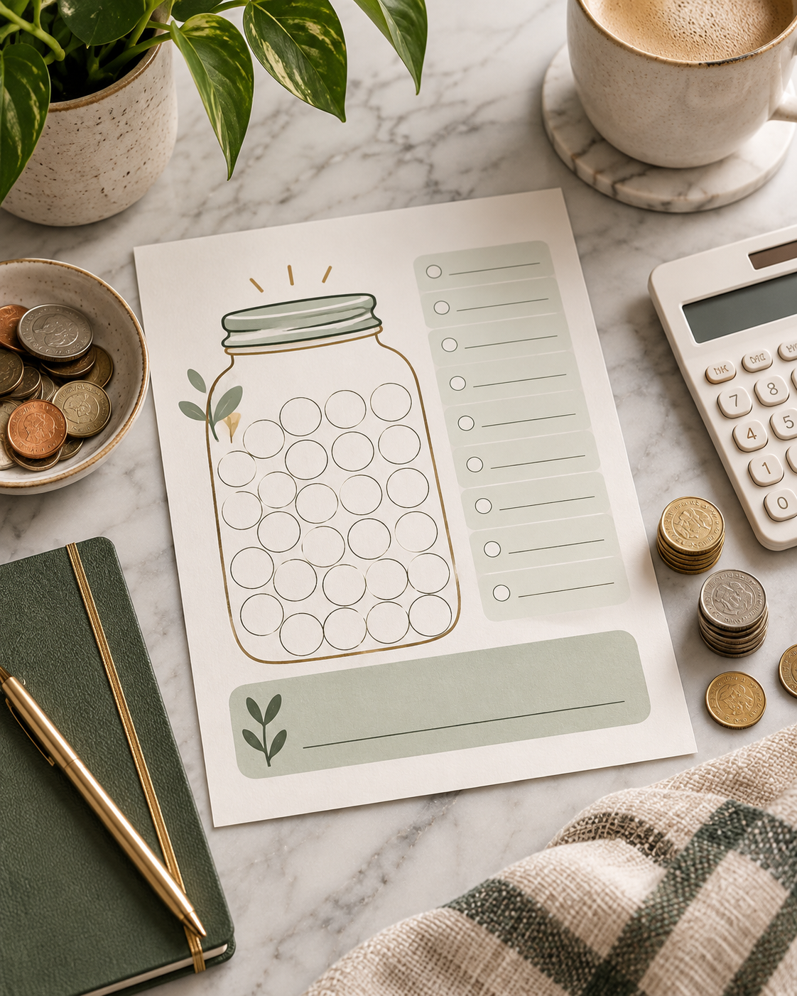 Savings tracker printable with goal planning stationery