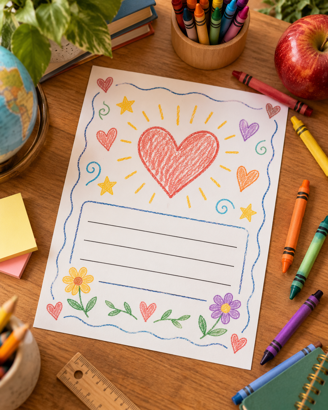 Teacher appreciation printable worksheet with classroom stationery