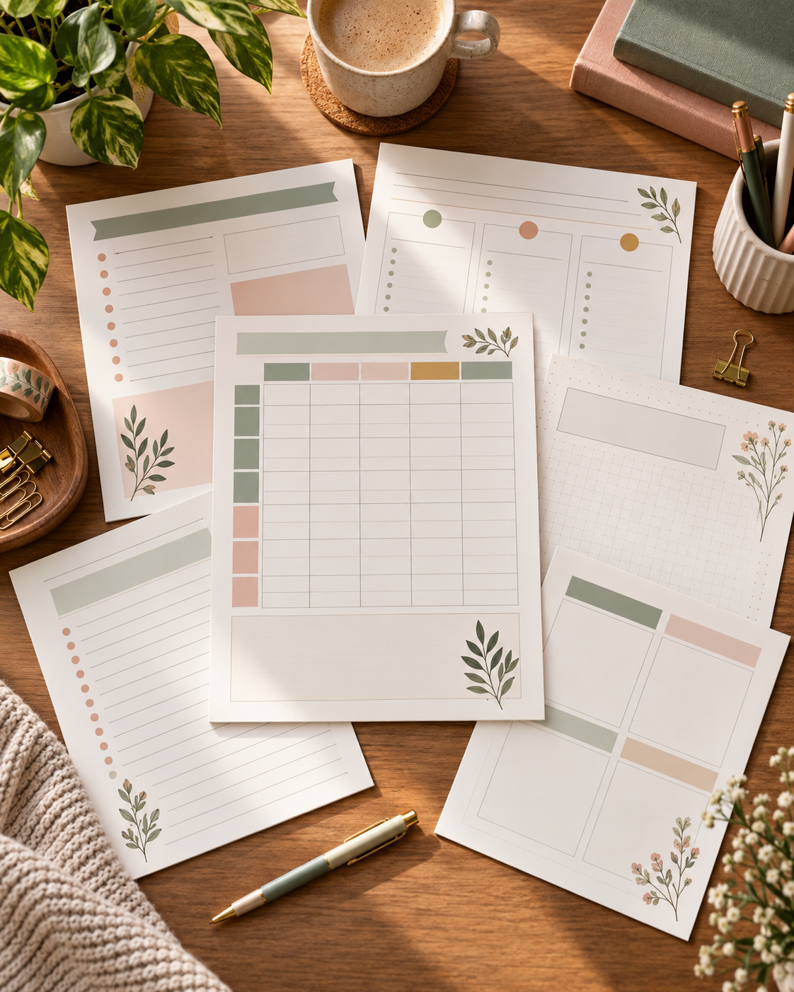 Teacher planner printable weekly pages in a binder with lesson notes and sticky tabs