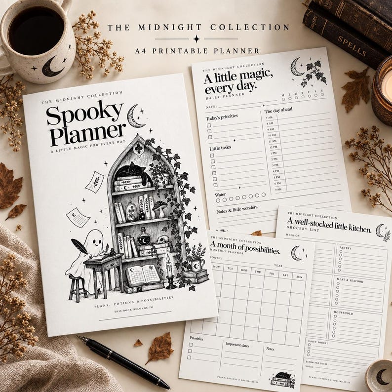 Witchy planner printable page layout for October planning
